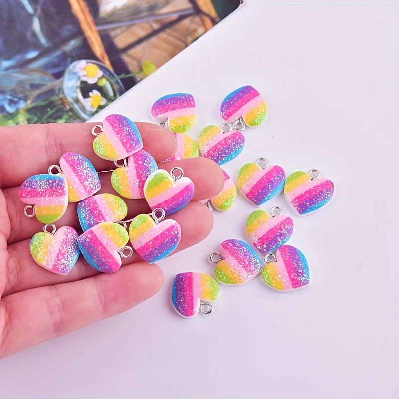 Resin Art Earrings - 10 Buah Liontin Resin Hati Warna-warni