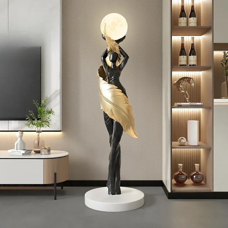 Resin Art In Floor - Patung Seni Gadis Berbulu Abstrak Modern