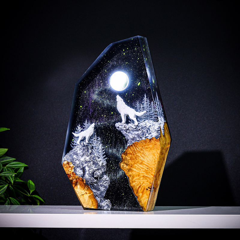 Resin Art Table - Lampu Meja Resin Figur Hewan Alam