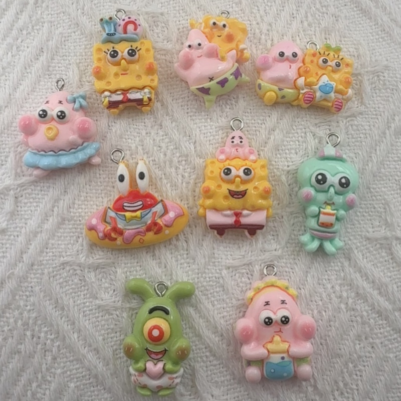 Resin Art Earrings - 10 buah liontin resin kartun, anting-anting
