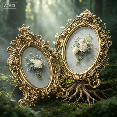 Resin Art For Wedding Gift - Bingkai Foto Resin Oval Emas Retro