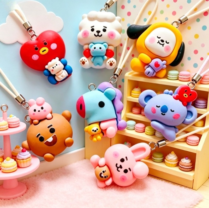 7pcs BT21 Resin Kartun Charm A - Resin Art Earrings ulasan dan harga