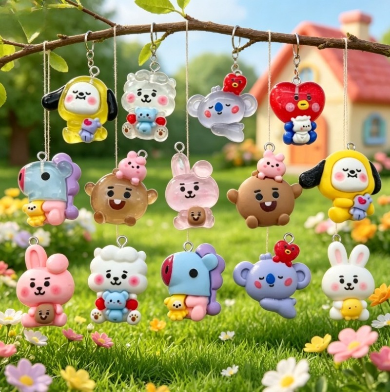 7pcs BT21 Resin Kartun Charm A - Resin Art Earrings ulasan dan harga